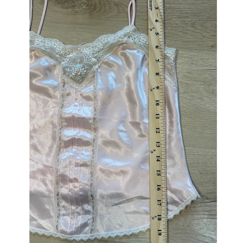 Vintage 80s Indulgence Pink Satin Lace Camisole Top Regency Victorian Coquette - Picture 9 of 10